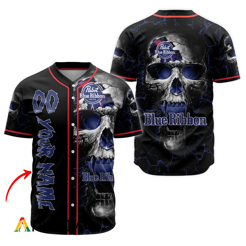 Buildercar - Personalized Pabst Blue Ribbon Skull Baseball Jersey