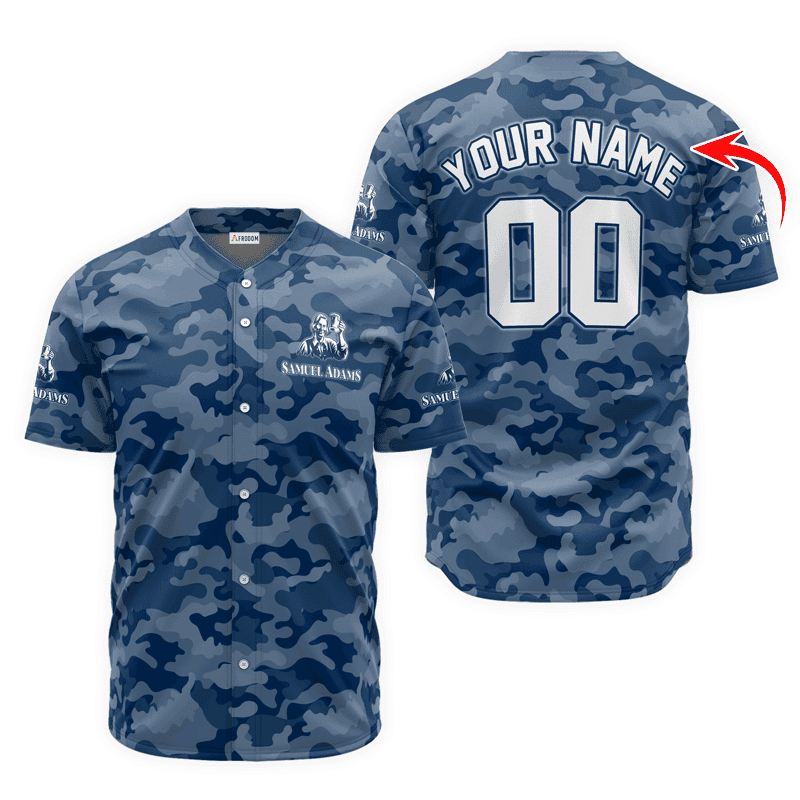 Buildercar - Personalized Samuel Adams Blue Camouflage Baseball Jersey