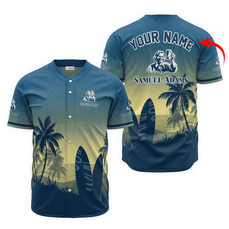 Buildercar - Personalized Samuel Adams Palm Tree Surfboard Baseball Jersey