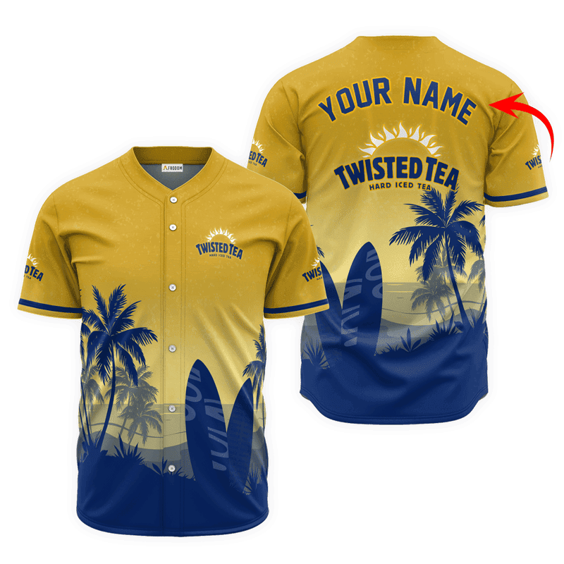 Buildercar - Personalized Twisted Tea Palm Tree Surfboard Baseball Jersey