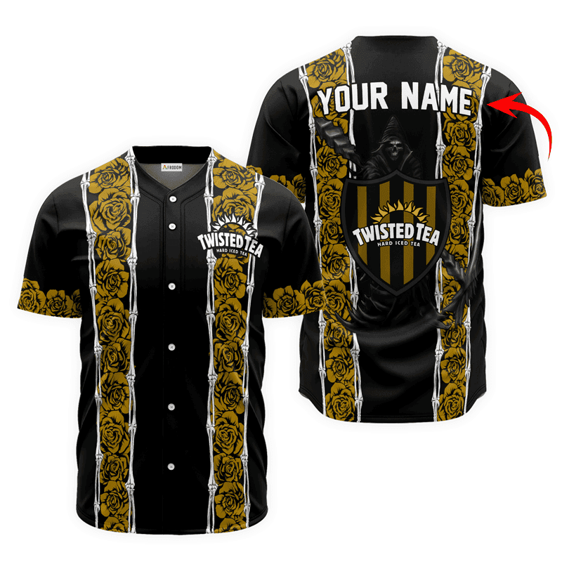 Buildercar - Personalized Twisted Tea Yellow Skeleton Rose Baseball Jersey