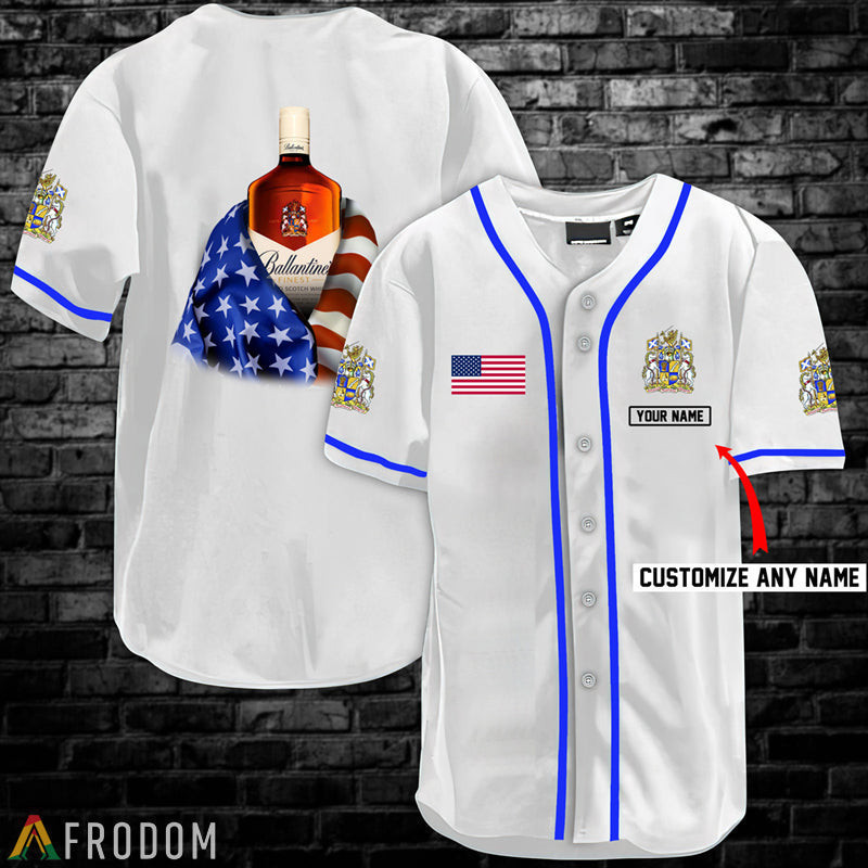 Buildercar - Personalized Vintage White USA Flag Ballantine Baseball Jersey