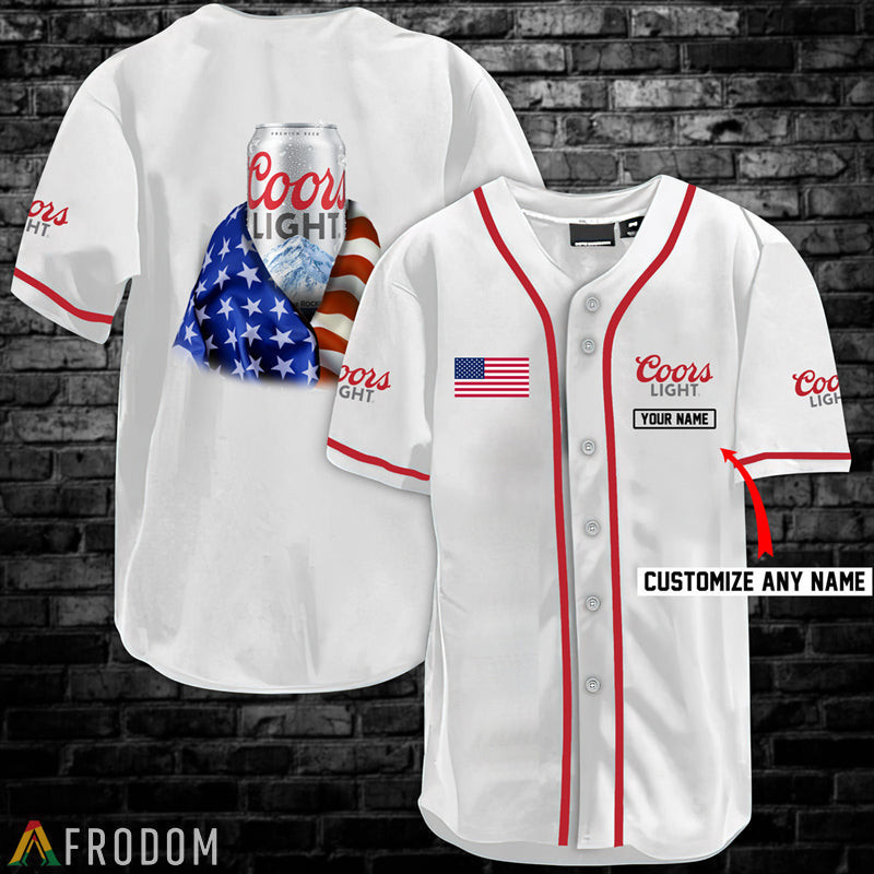 Buildercar - Personalized Vintage White USA Flag Coors Light Baseball Jersey