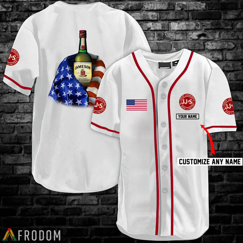 Buildercar - Personalized Vintage White USA Flag Jameson Baseball Jersey