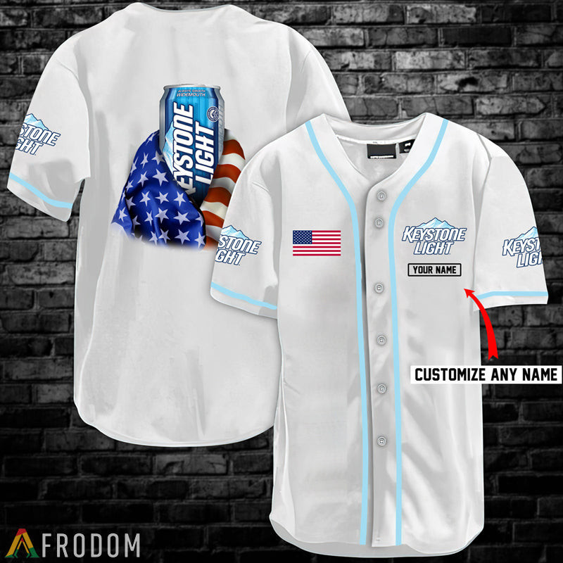 Buildercar - Personalized Vintage White USA Flag Keystone Light Baseball Jersey