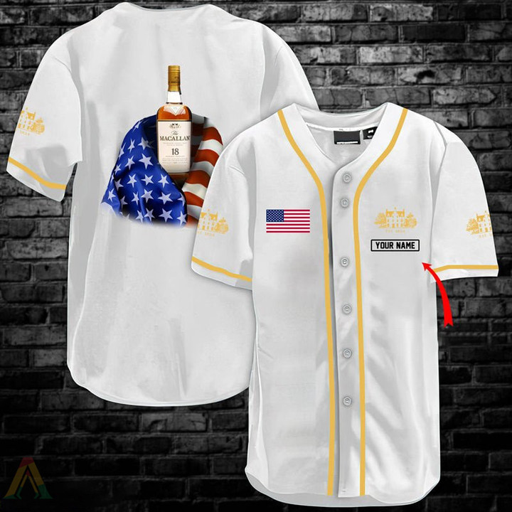 Buildercar - Personalized Vintage White USA Flag Macallan Baseball Jersey