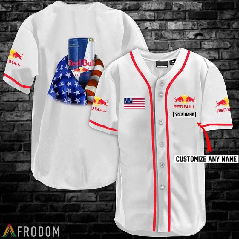Buildercar - Personalized Vintage White USA Flag Red Bull Baseball Jersey