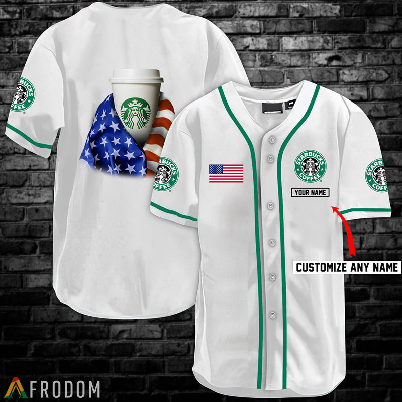 Buildercar - Personalized Vintage White USA Flag Starbucks Baseball Jersey