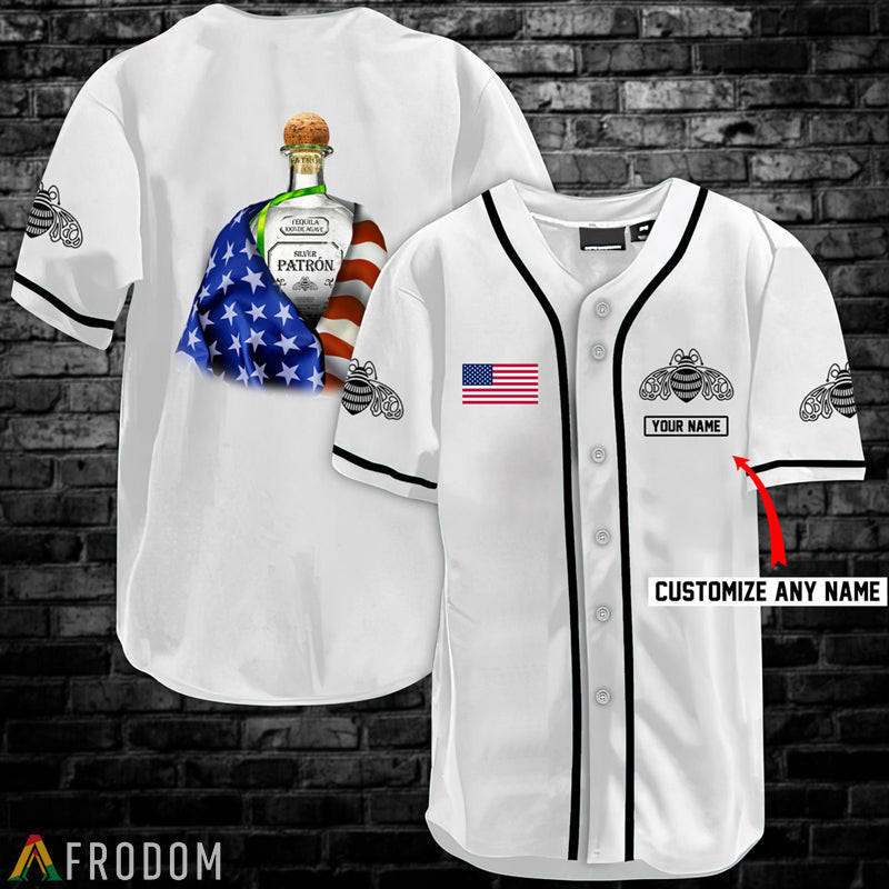 Buildercar - Personalized Vintage White USA Flag Tequila Patron Baseball Jersey