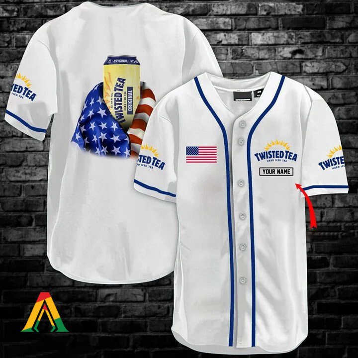 Buildercar - Personalized Vintage White USA Flag Twisted Tea Baseball Jersey