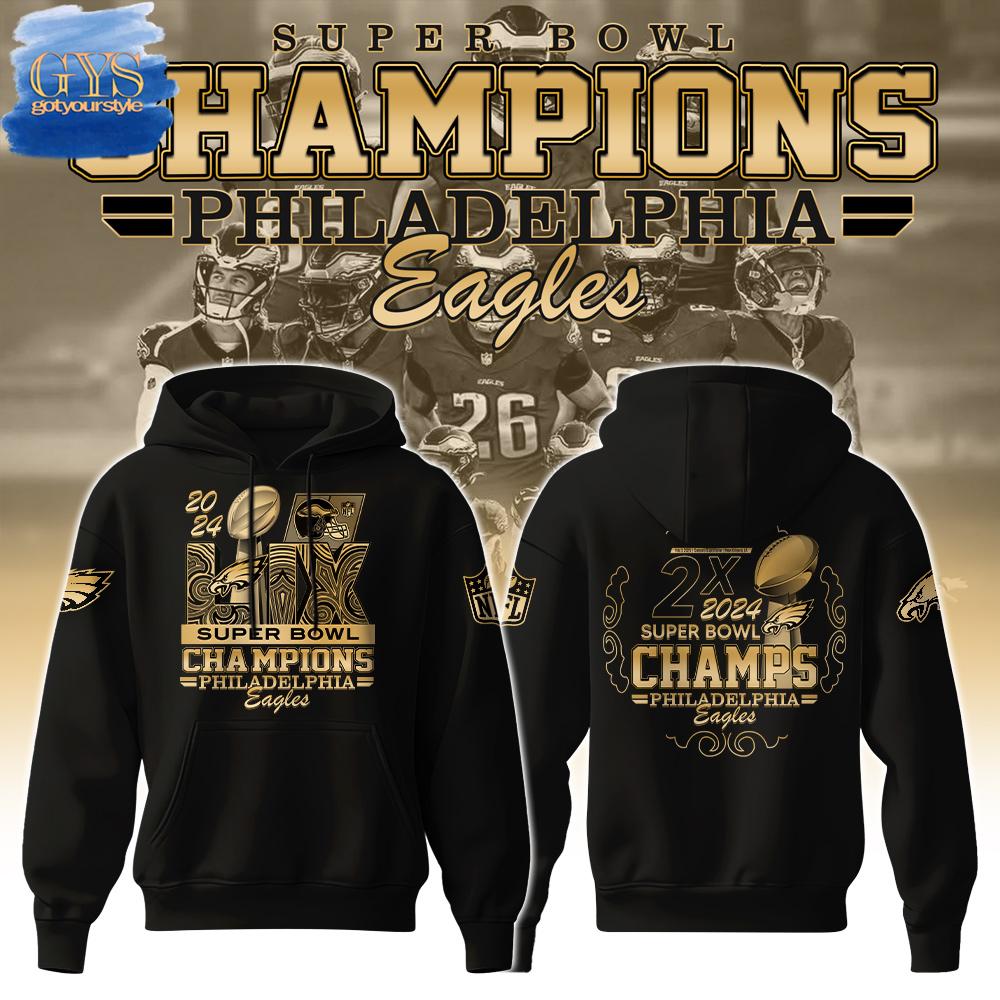 Buildercar - Philadelphia Eagles Champions Super Bowl 2 Times Black Hoodie