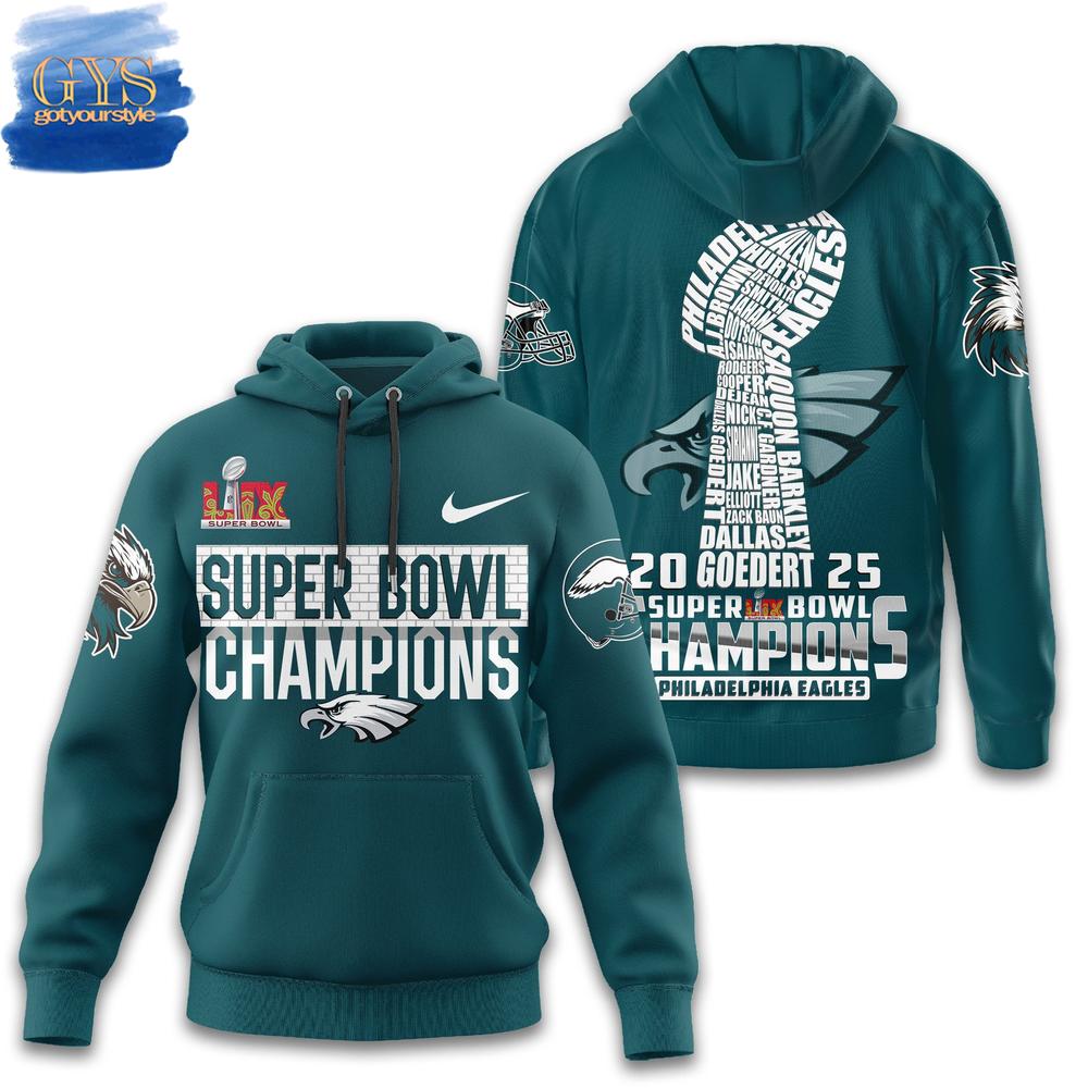 Buildercar - Philadelphia Eagles Champions Super Bowl LIX Limited Edition Midnight Green Hoodie
