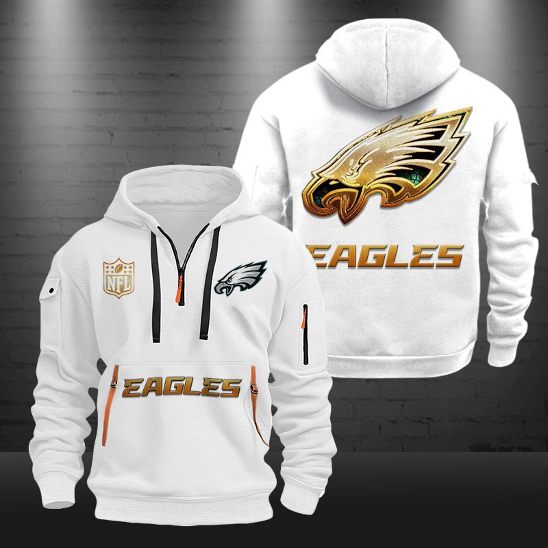 Buildercar - Philadelphia Eagles Golden Logo NFL Quarter Zip Hoodie