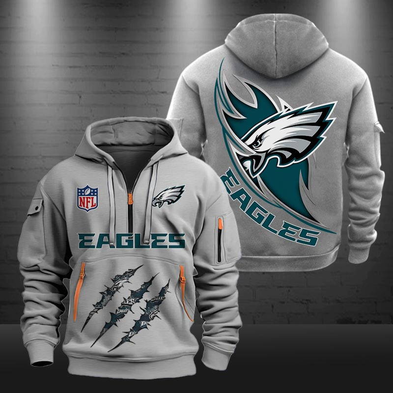 Buildercar - Philadelphia Eagles Monster Scratch Logo NFL Quarter Zip Hoodie