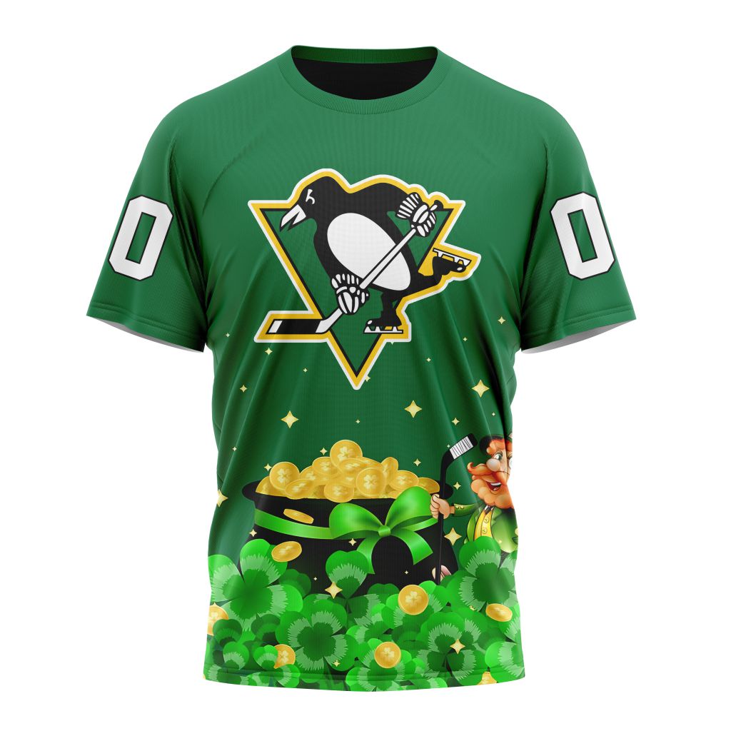 Buildercar - Pittsburgh Penguins For St.Patrick's Day Personalized Name And Number T-Shirt