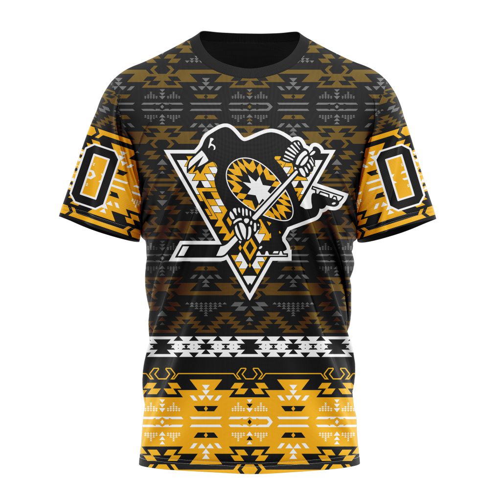 Buildercar - Pittsburgh Penguins With Native Pattern Personalized Name And Number T-Shirt