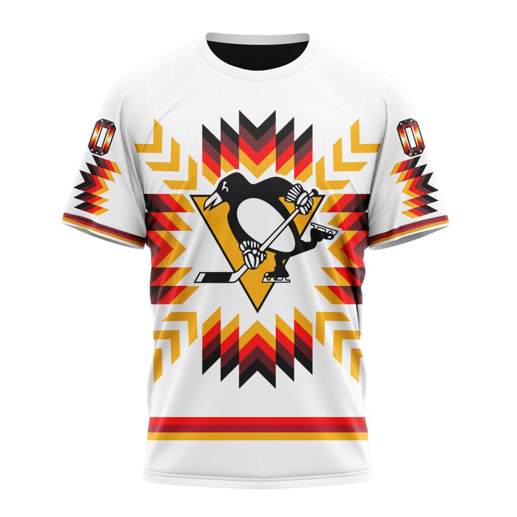 Buildercar - Pittsburgh Penguins With Native Pattern Personalized Name And Number T-Shirt