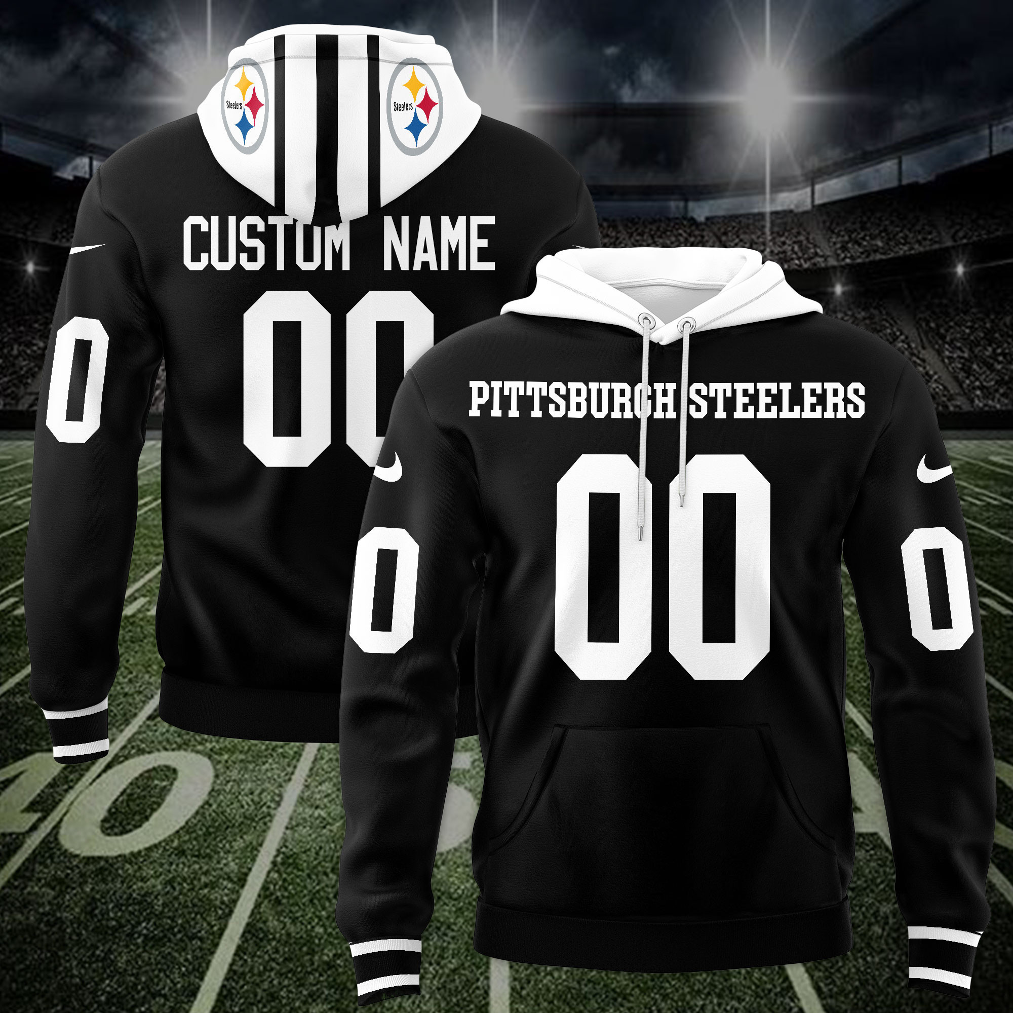 Buildercar - Pittsburgh Steelers Custom Name And Number 3D Hoodie