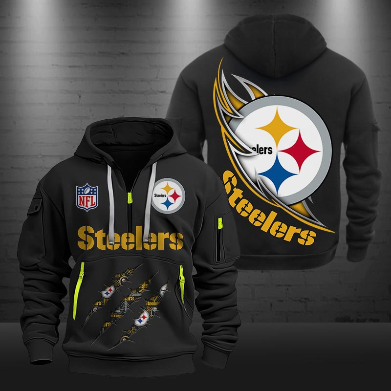 Buildercar - Pittsburgh Steelers Monster Scratch Logo NFL Quarter Zip Hoodie