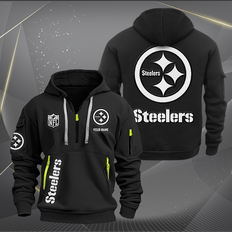 Buildercar - Pittsburgh Steelers White Logo NFL Quarter Zip Hoodie