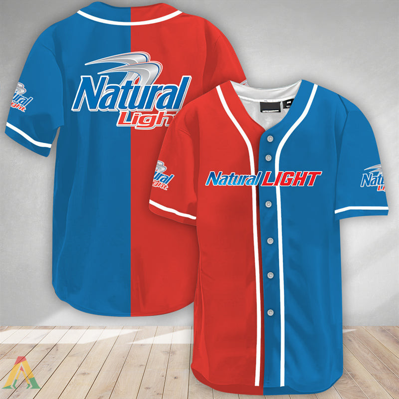 Buildercar - Red And Blue Split Natural Light Baseball Jersey