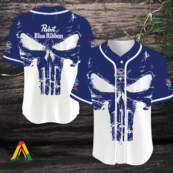 Buildercar - Retro Skull Pabst Blue Ribbon Baseball Jersey