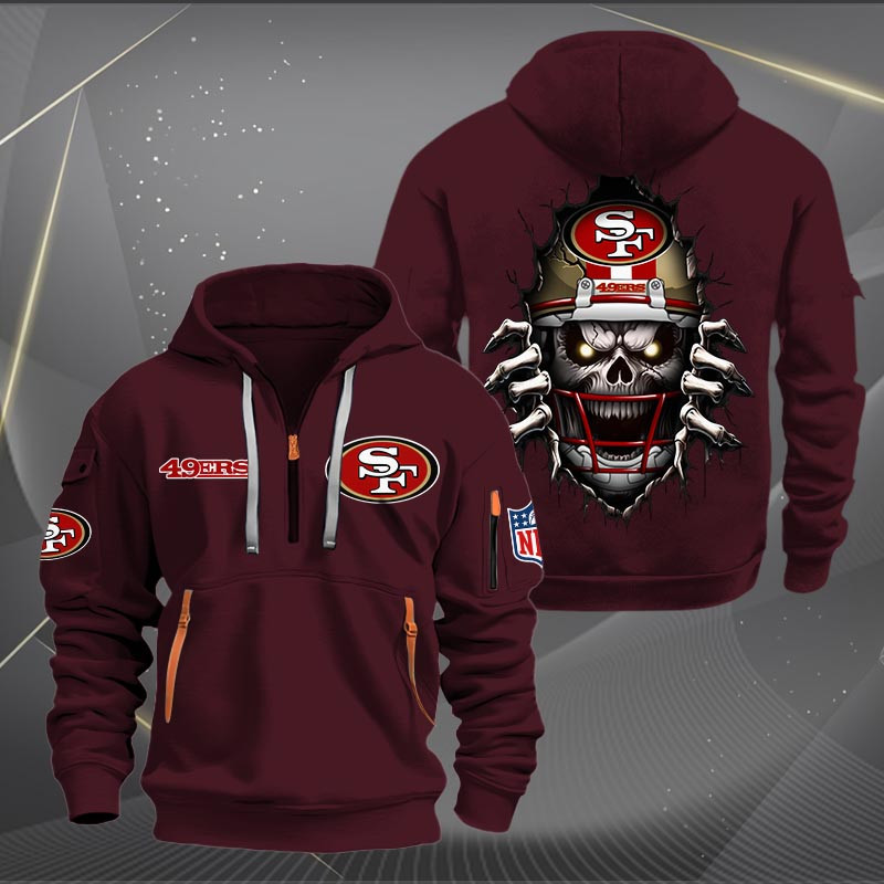 Buildercar - San Francisco 49ers Football Player Skull Quarter Zip Hoodie