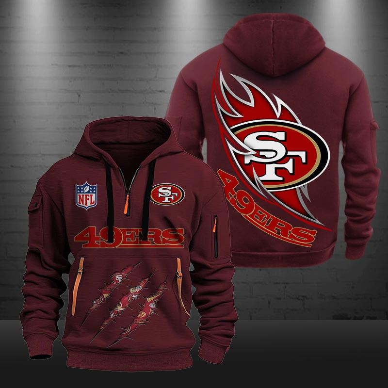 Buildercar - San Francisco 49ers Monster Scratch Logo NFL Quarter Zip Hoodie