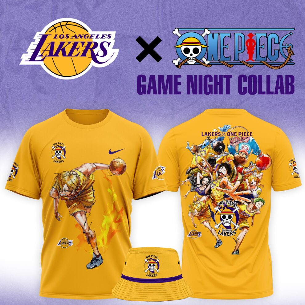 Buildercar - Sanji One Piece feat NBA  Lakers Golden T-Shirt Hoodie Suit