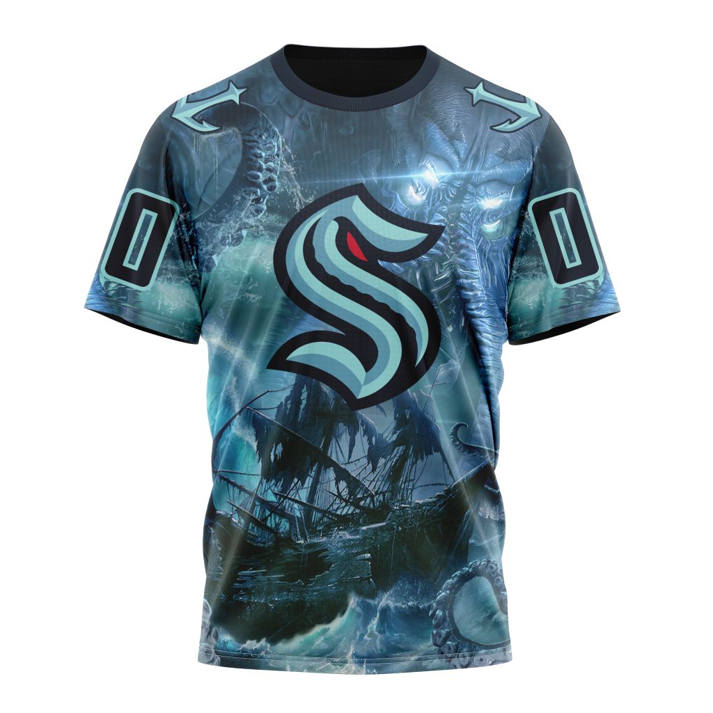 Buildercar - Seattle Kraken Fear The Deep Design Personalized Name And Number T-Shirt