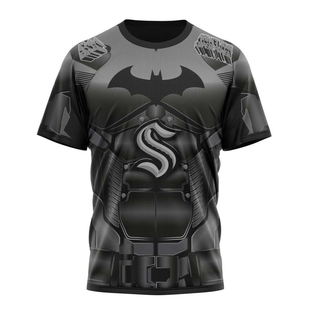 Buildercar - Seattle Kraken feat Batman Design For Father Day Personalized Name And Number T-Shirt