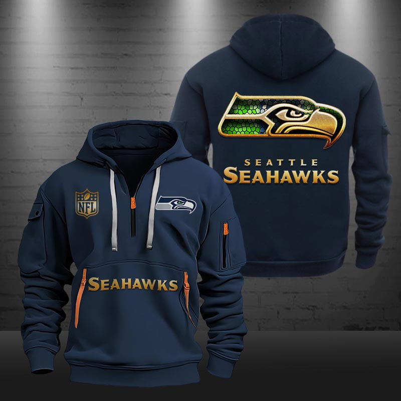 Buildercar - Seattle Seahawks Golden Logo NFL Quarter Zip Hoodie
