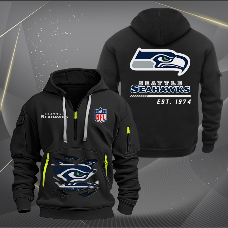 Buildercar - Seattle Seahawks Monster Scratch 2 Logo NFL Quarter Zip Hoodie