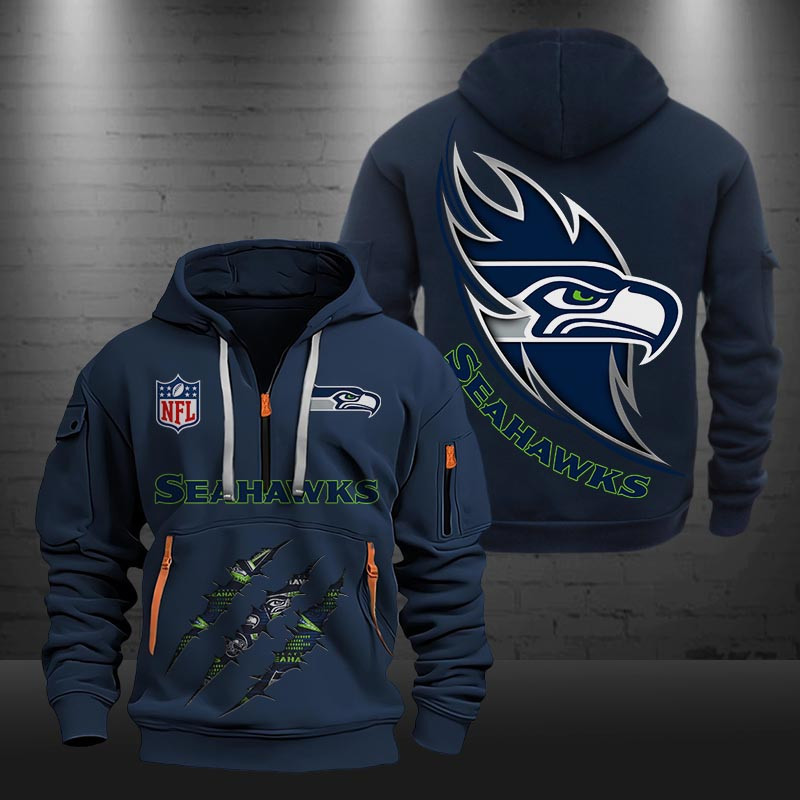 Buildercar - Seattle Seahawks Monster Scratch Logo NFL Quarter Zip Hoodie