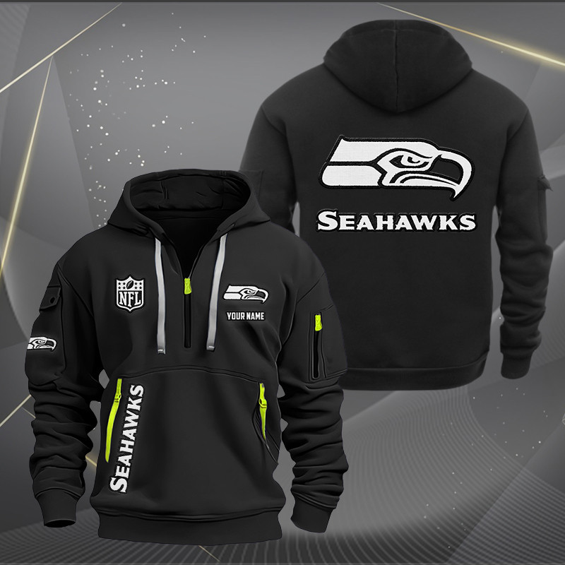 Buildercar - Seattle Seahawks White Logo NFL Quarter Zip Hoodie