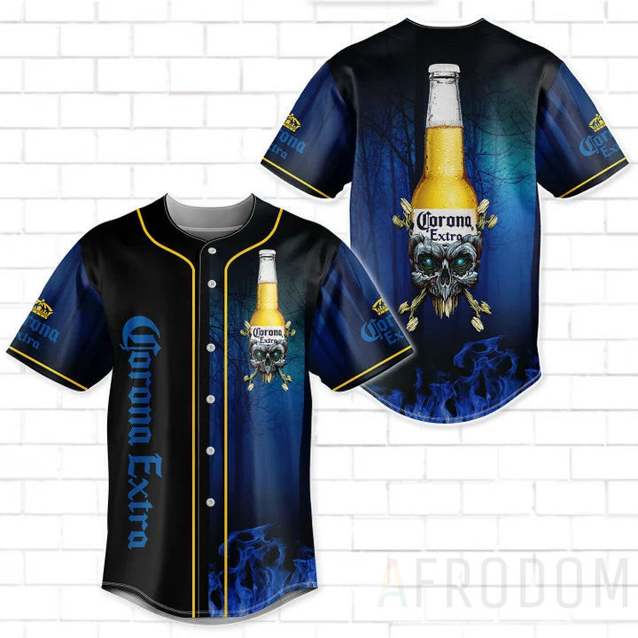 Buildercar - Skull With Corona Extra Baseball Jersey