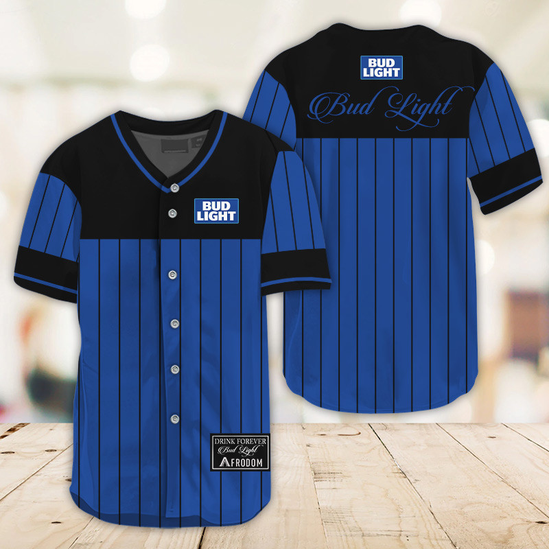 Buildercar - Sleek Black Vertical Striped Bud Light Baseball Jersey