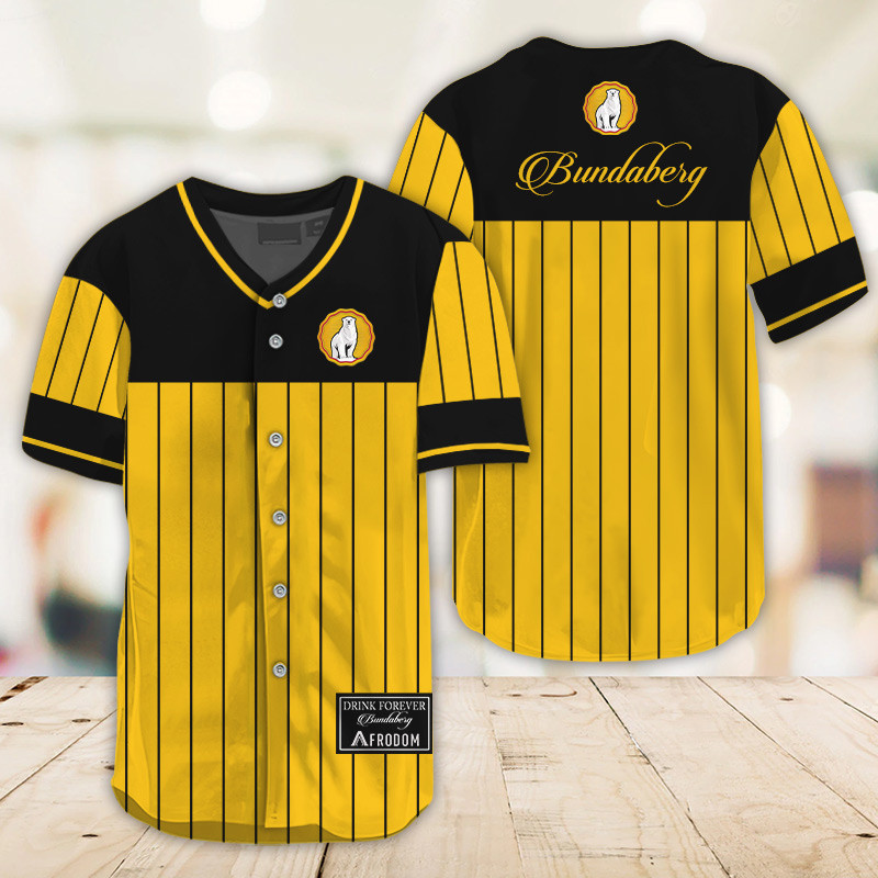 Buildercar - Sleek Black Vertical Striped Bundaberg Rum Baseball Jersey
