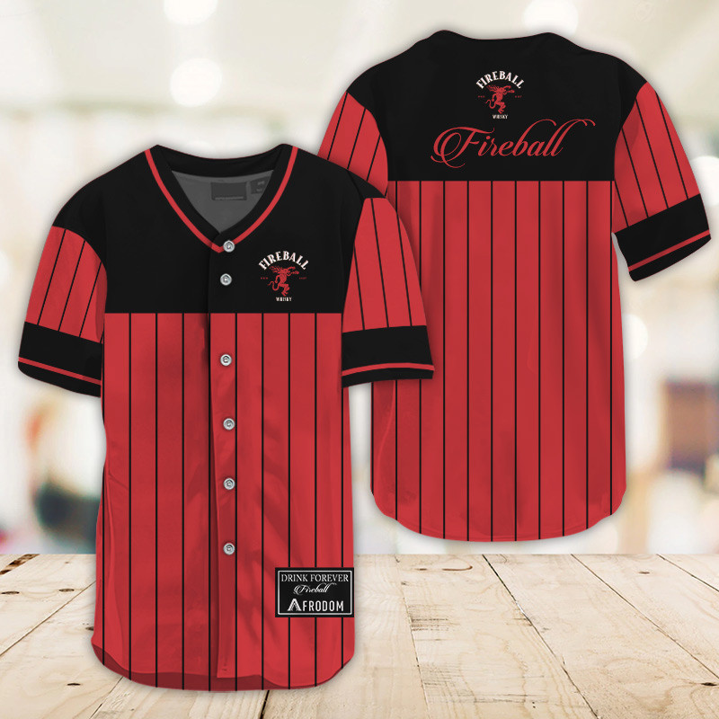 Buildercar - Sleek Black Vertical Striped Fireball Whisky Baseball Jersey