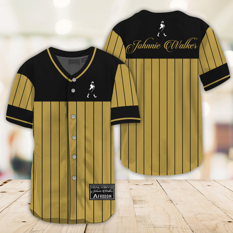 Buildercar - Sleek Black Vertical Striped Johnnie Walker Baseball Jersey