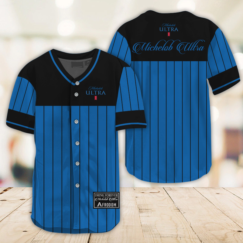Buildercar - Sleek Black Vertical Striped Michelob Ultra Baseball Jersey