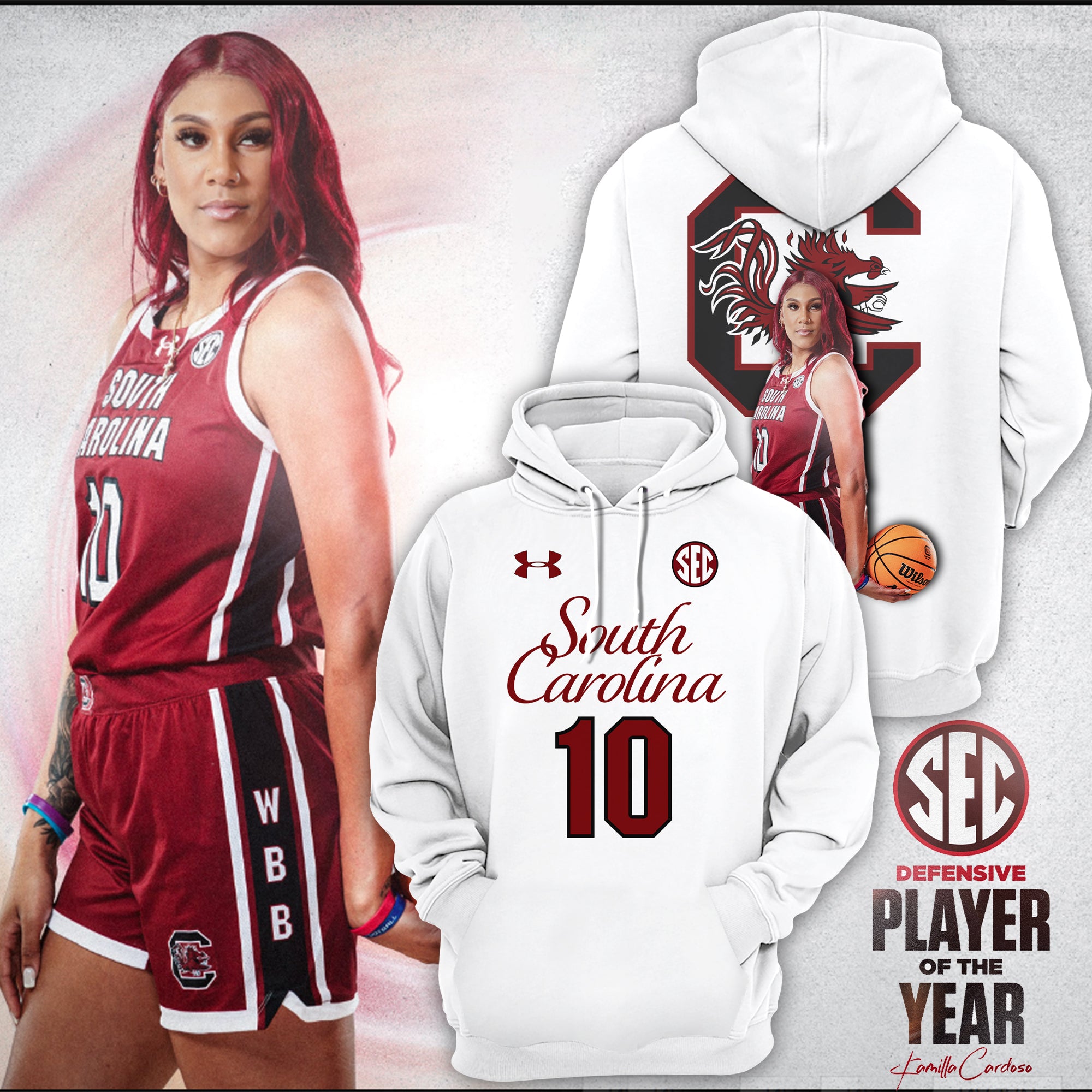 Buildercar - South Carolina Gamecocks Basketball Number 10 NCAA Hoodie Tracksuit