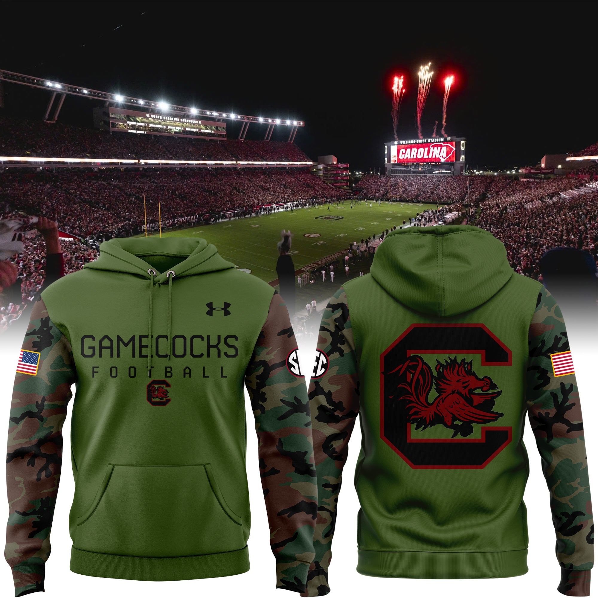 Buildercar - South Carolina Gamecocks Camouflage Football NCAA Hoodie Tracksuit