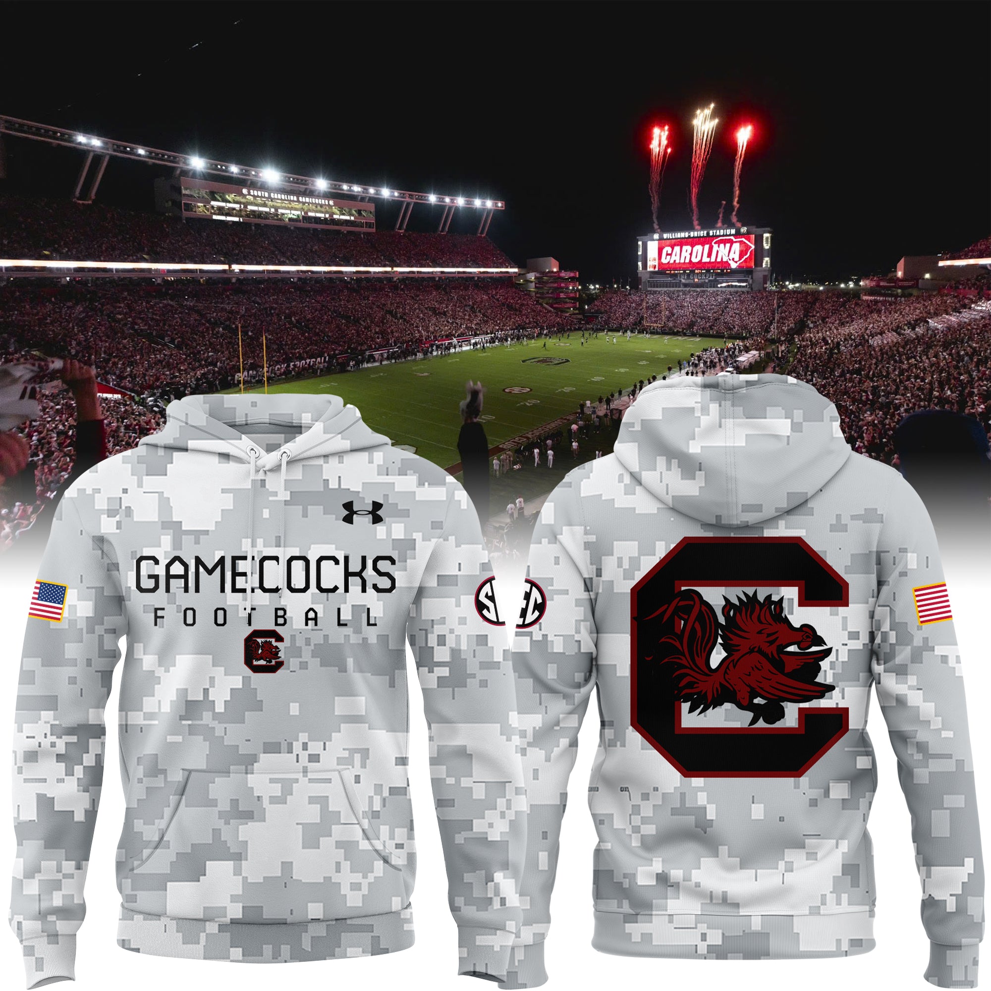 Buildercar - South Carolina Gamecocks Football Grey Camo NCAA Hoodie Tracksuit