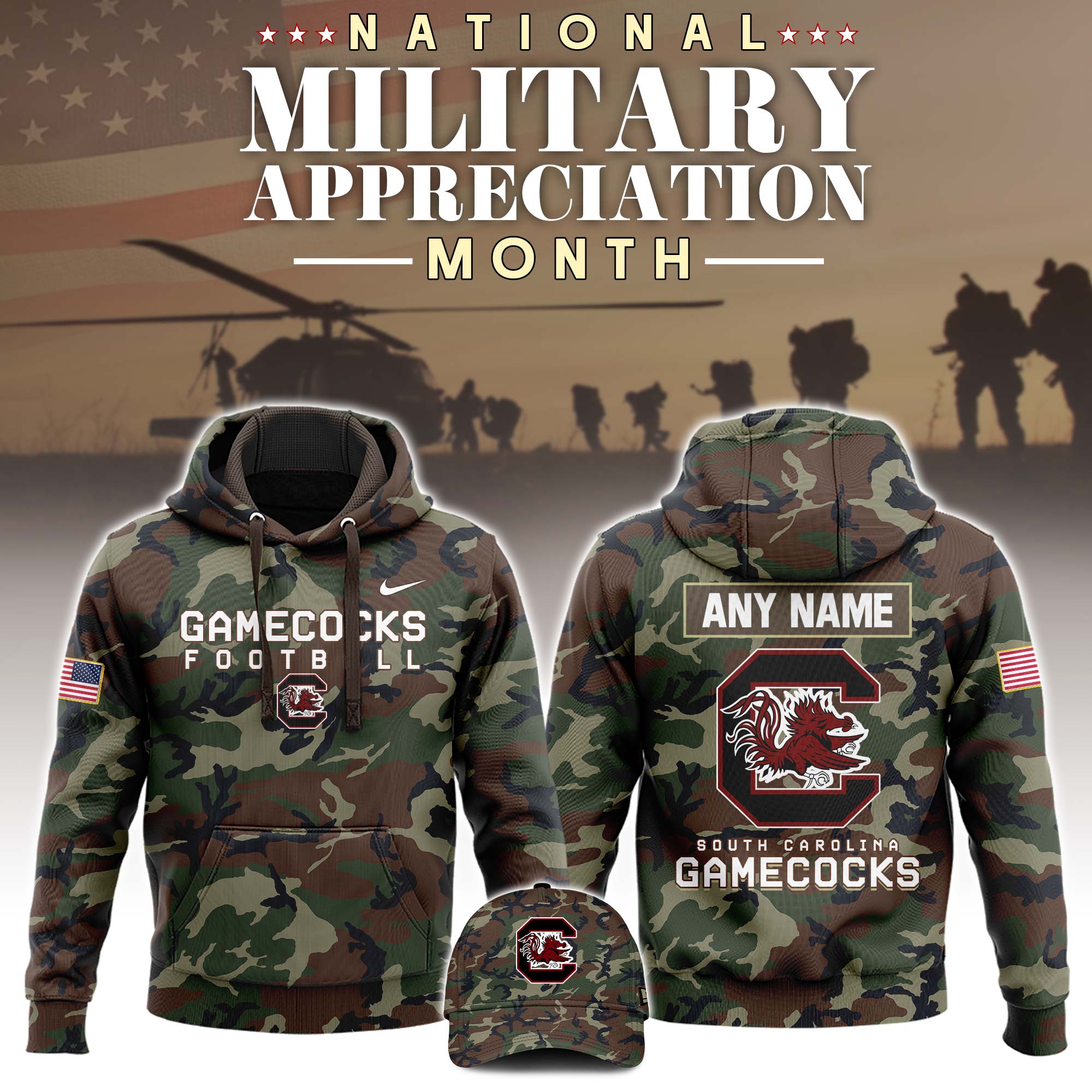 Buildercar - South Carolina Gamecocks Military Appreciation NCAA Hoodie Tracksuit