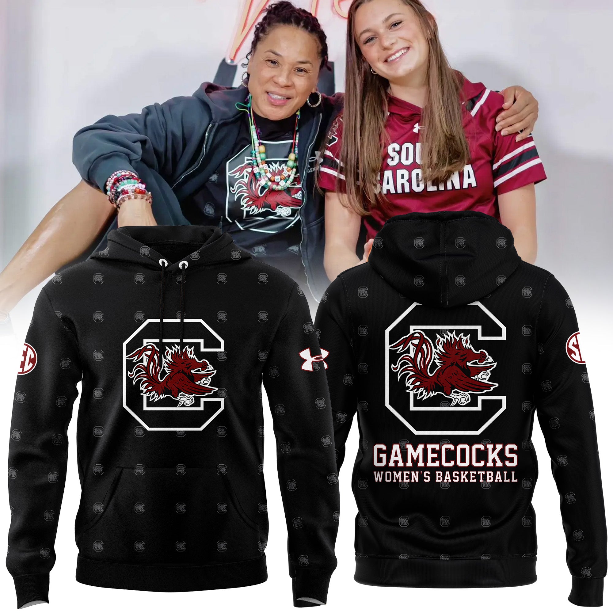 Buildercar - South Carolina Gamecocks Monogram Logo NCAA Hoodie Tracksuit