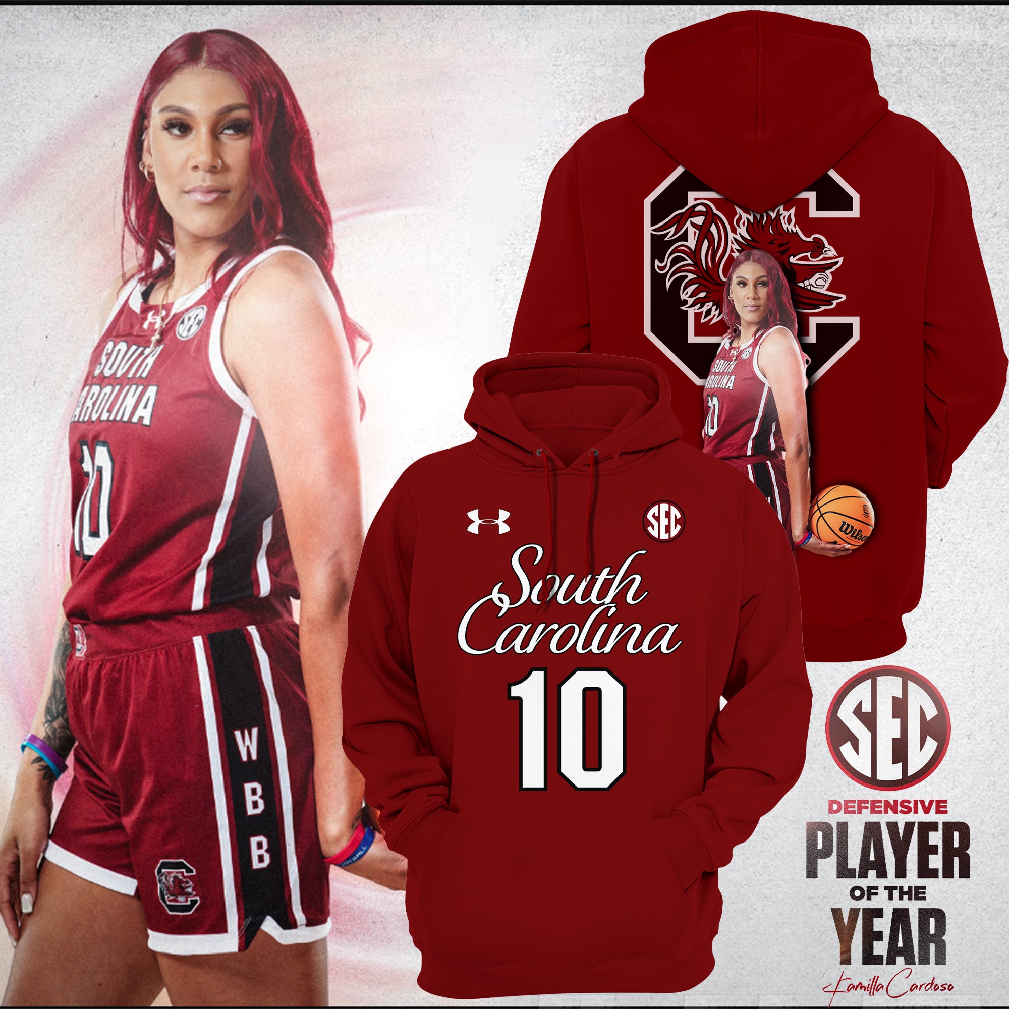 Buildercar - South Carolina Gamecocks Number 10 Kamilla Cardoso NCAA Hoodie Tracksuit