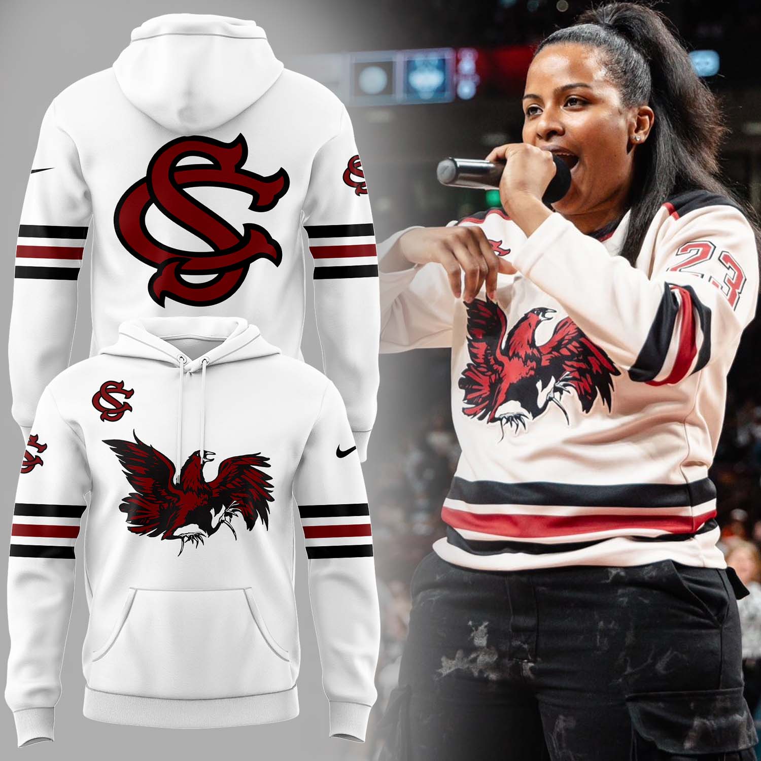 Buildercar - South Carolina Gamecocks SC Gamecock White NCAA Hoodie Tracksuit