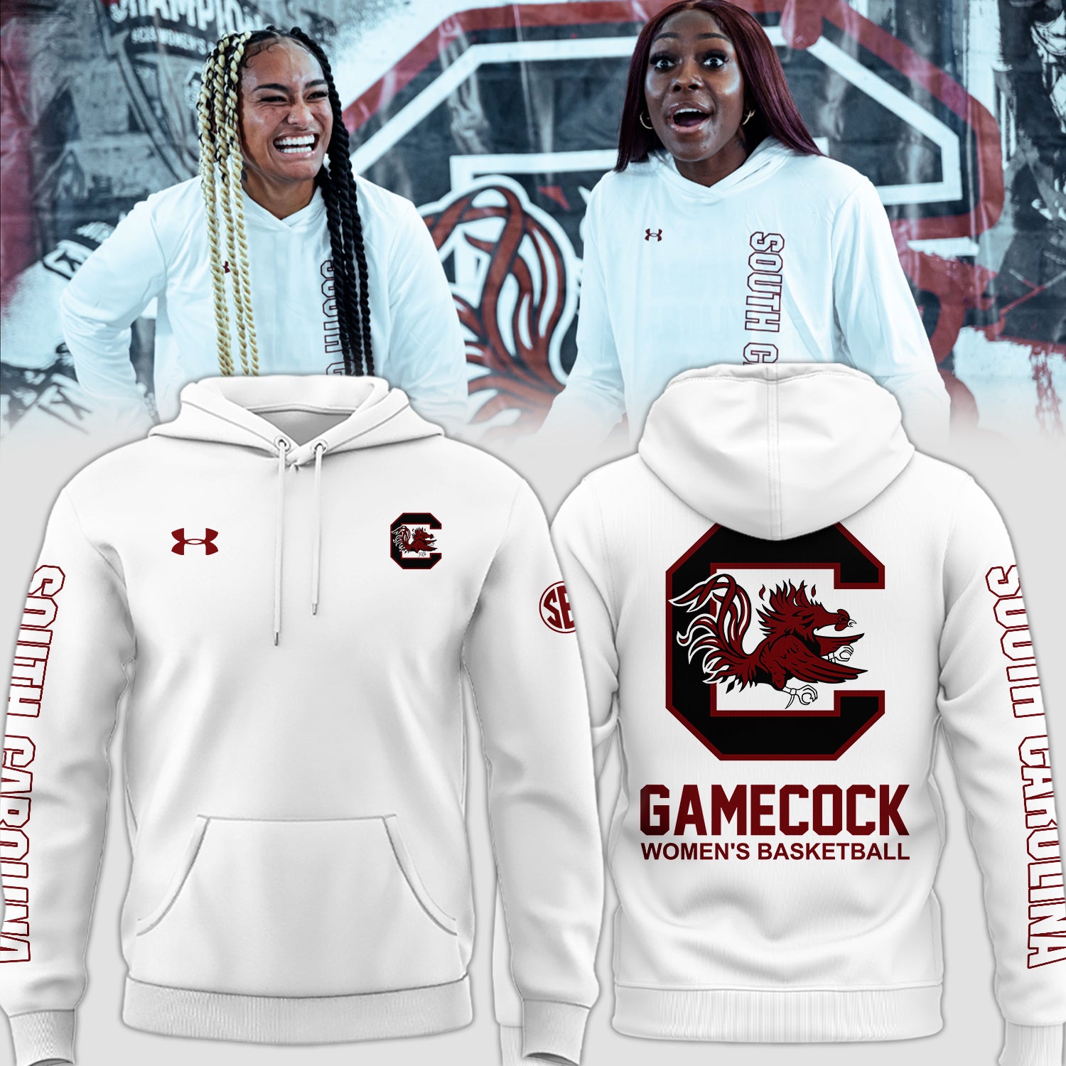 Buildercar - South Carolina Gamecocks Woman Basketball White NCAA Hoodie Tracksuit