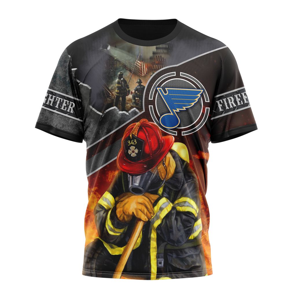 Buildercar - St. Louis Blues Kits To Honor FireFighter In Patriot Day We Will Never Forget Personalized Name And Number T-Shirt